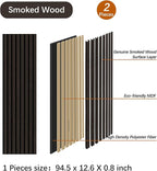 ARMURO Wood Panels for Wall, Wood Slat Wall Panel - 2 Pack, Black Wood Slats for Wall, Natural Smoked Wood Veneer Accent Wall Panels, Acoustic Slat Wood Wall Panels - 12.6" W x 94.5" L