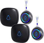 Caregiver Pager, Wireless Call Button for Seniors/Elderly at Home, 2 SOS Buttons + 2 Receivers Medical Life Alert System, Emergency Panic Call Bell, Nurse Calling & Patient Assistance Alarm