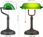 Newrays Antique Green Glass Bankers Desk Lamp with Pull Chain Switch Plug in Fixture