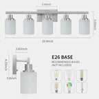 DIKAIDA 5-Light Bathroom Light Fixtures, 30" Nickel Bathroom Vanity Light with Milky White Glass Shade, Modern Bathroom Wall Lights Over Mirror, Farmhouse Wall Sconces Lighting for Bedroom Living Room