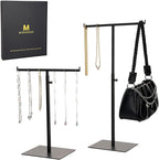 Purse Display Stand Jewelry Towers - 2 Pack Purse Stand Handbag Bag Display Black Tabletop Stainless Steel Hook Hanging Jewelry Stands for Necklaces Organizer Adjustable Height Home Store Boutique