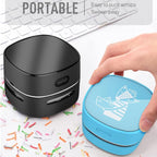 ODISTAR Desktop Vacuum Cleaner, Mini Table dust Sweeper Energy Saving,High Endurance up to 400 mins,360º Rotatable Design for Keyboard/Home/School/Office (Black Charging)