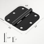 12 Pack Anti Squeak Matte Black Door Hinges 3.5 Inch 5/8" Radius Interior 3-1/2" Round Ball Bearing Hinges for Doors Flat Bifold Standard Bedroom 3 ½" Hardware Essentials House Home Decor Accessories