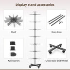 YEOOE Retail Display Racks 7 Tier Spinning Display Stand, Movable Shop Spinner Rack with Hooks, Retail Display Stand for Jewelry Keyring Hats Socks Toys (Black)