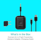 MEE Audio Connect Air in-Flight Bluetooth Wireless Audio Transmitter, with Extra Dual 3.5mm Jack AUX Adapter, for up to 2 AirPods/Other Headphones; Works with All 3.5mm Aux Jacks, Black