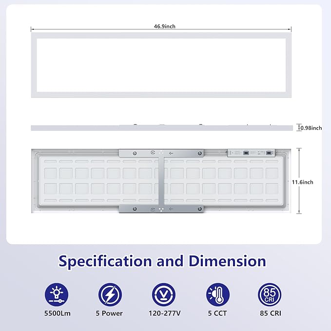 AIKVSXER 1x4 Led Flat Panel Light Surface Mount-4 Pack, 50W 5500Lm Dual Selectable 5CCT 3000K/4000K/5000K/5700K/6500K and Wattage 30-50W 0-10V Dimmable Ceiling Light Fixture for Kitchen/Laundry