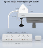 Desk Clamp Power Strip 65W Fast Charging Station,4 PD USB-C,5 Outlets,Nightstand Desk Edge Mount Tower Surge Protector,15 Amp Heavy Duty Power Strip,Fits 1.96" Tabletop Edge (White, 6 FT Cable)