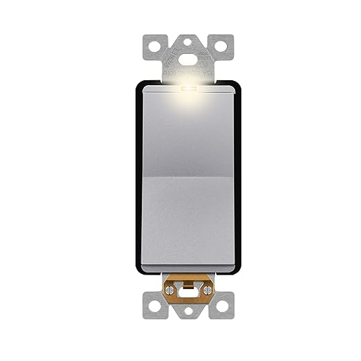 LIDER Minimalist Design Matte Finish Lighted 4-Way Decorator Light Switch, Four Way Frameless Rocker Switch, Residential/Commercial Grade, 15A 120V/277V, UL Listed, LS15-4W-SV, Silver