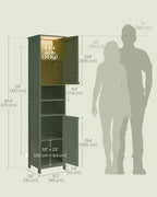 VASAGLE Tall Storage Cabinet with Lights, Slim Freestanding Cabinet with Adjustable Shelves, for Small Spaces, Bathroom, Living Room, Modern, 15.7 Inches Wide, Forest Green UBBC766C01
