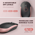 Wireless Keyboard and Mouse, Vssoplor 2.4GHz Rechargeable Compact Quiet Full-Size Keyboard and Mouse Combo with Nano USB Receiver for Windows, Laptop, PC, Notebook-Black and Rose Gold