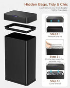 TLSUNNY 16 Gallon Motion Sensor Trash Can,Touchless Automatic Garbage Can,Brushed Stainless Steel Smart Bin,with Bag Holder,Soft Close Lid,for Kitchen,Office,RV,Bedroom,Living Room (Black, 60L)