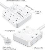 Surge Protector Power Strip 15 Ft Extension Cord, 12 Widely Spaced Outlets 6 USB (2 USB C) Ports, Ultra Thin Flat Plug Surge Protection for Home, Office, Dorm Room Essentials