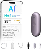 Plaud NotePin S AI Voice Recorder, Wearable AI Notetaker, AI Transcribe & Summarize, Support 112 Languages, 64GB Memory, Audio Recorder for Meetings Interviews with 4 Accessories, Purple