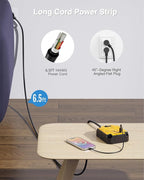 8-Outlets Heavy Duty Power Strip with 4 USB Ports(2 USB-C), Industrial Magnetic Surge Protector Power Strip 15 Amps/1200 Joules, 6.5 Ft Multi-Plug Electric Extension Cord for Workshop Garage (Yellow)