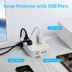 Solidock Flat Plug Power Strip Surge Protector with 12 AC Outlets 6 USB Ports 3 Side Multi Plug Outlet Extender 5 Ft Extension Cord for Home Office Kitchen Dorm Wall Desk Charging Station ETL Listed