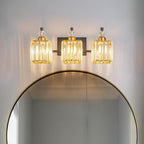 BBLLWJ Bathroom Vanity Lights 3-Light Bathroom Light Gold Brushed Brass Finish Crystal Vanity Light Fixtures Modern Black and Gold Bathroom Light Fixtures Over Mirror
