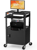 Steel Large AV Cart with Extra Storage - Adjustable Height Cart with Locking Cabinet, Pullout Tray, Power Strip, and Cord Management - Holds 300 lbs and Easy to Assemble (24'' x 18'' x 42'')