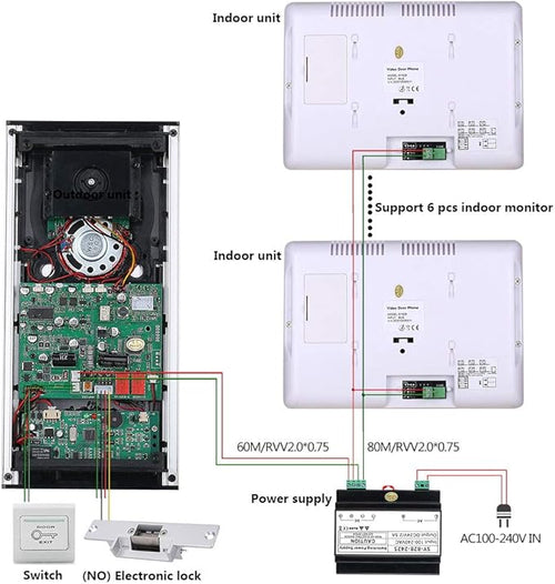 2 Apartment Bus 2 Line Video Doorbell Intercom System 7 Inch Electronic Door Lock Home