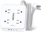 5Ft Flat Plug Braided Extension Cord - CHCORE Surge Protector Power Strip with 8 Outlets and 2 USB-C (PD 30W) Fast Charging Ports and 2 USB-A Ports for Home, Office, Dorm Room Essentials, ETL, White