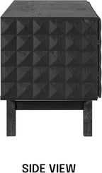 NTC Sapa Mid-Century Modern Solid Wood TV Stand 4-Door Media Console with Carved Geometric Fronts for TVs up to 75", Effortless Assembly, Burnt Black