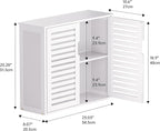 HITNET White Bathroom Cabinet Over Toilet, Bamboo Hanging Medicine Cabinet, Wall-Mounted Storage Organizer, Kitchen Cupboard with Double Doors and Adjustable Shelf
