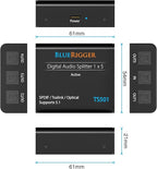 BlueRigger Digital Optical Audio Splitter 1x5 (Active Toslink Splitter 1 in 5 Out, SPDIF, Fiber Optic Audio Adapter) - for Home Theatre, Xbox, PS4, DVD, CD Player, Receiver, HDTV