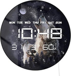 Timethink 12'' Full Moon Howling Wolves Digital Wall Clock Large Display, Forest Wildlife Wolf Decor Electric Wall Clock Auto-Brightness, Temperature, 12/24hr, Date, USB Powered for Man Cave Bedroom