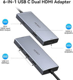 USB C Docking Station Dual HDMI Monitor 4K 60 Hz USB C to Dual HDMI Adapter with 2 hdmi Ports, USB-C Hub 2 Monitors with 3 USB Port PD Charging Compatible for Dell XPS HP Surface etc