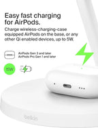 Belkin MagSafe-Compatible Charger, 3-in-1 Wireless Charging Station, Qi2-Certified 15W Wireless Charge for Apple iPhone 17 Series, Apple Watch, AirPods w/Non-Slip Base, 40W Included - Black
