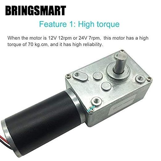 BRINGSMART 12V 40rpm DC Worm Gear Motor 40kg.cm Self-Locking Reversed Engine Mini Turbine Geared Motor for DIY Robot Rotating Table Door Lock Curtain Machine (12V 40rpm)