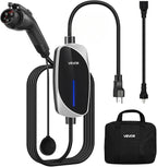 VEVOR Level 1&2 EV Charger, 16 Amp, Electric Vehicle Portable Charger with 25 ft Charging Cable, 120V-240V, NEMA 6-20P Plug NEMA 5-15 Adapter, LED Indicator, Home Car Charging Station for SAE J1772 EV