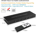 RuiPuo 4Port AV to HDMI Converter, 4Port AV to HDMI Switcher with IR Remote, Support 16:9/4:3 and Quick Switch Compatible with WII/N64/SNES/Xbox/PS1/PS2/PS3/VHS/VCR/DVD Players etc.(4AV In-1HDMI Out)