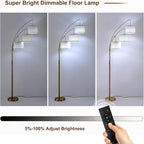 Fansdrick Gold Floor Lamps for Living Room, Super Bright Arc Floor Lamp with Remote Control, 3 Light Tall Floor Lamps with Stepless Dimmable, 80" Mid Century Tree Floor Lamp for Bedroom, Office