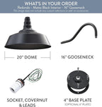 Steel Lighting Co. Large Outdoor Barn Light | Gooseneck Light Fixture | Made in America from 18-Gauge Steel | 20" Dome | 16" Gooseneck Matte Black Exterior/Matte Black Interior