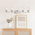 WINSHEN 40-Inches Length Bathroom Vanity Lighting Fixtures Over Mirror in Brushed Nickel, 5-Lights Industrial Sconce Wall Lamp with Seeded Glass Shades