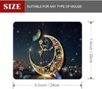 Golden Retro Fantasy Starry Moon Butterfly Square Mouse pad, Texture, Waterproof, Anti Slip Rubber Base, Computer Mouse pad