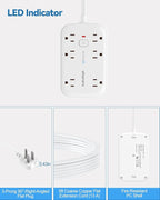 25FT Extension Cord with Outlet Cover & Multi USB, Ultra Thin Outlet Concealer with Cord & 12AC Outlet 6 USB (24W/4.8A), Charging Station for Multiple Devices, for Behind Wall Furniture Couch TV