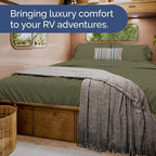 RV Short Queen Sheet Set 60 X 75 - 4 Piece RV Short Queen Bed Sheets - Soft, Breathable & Cooling - Designed for Bunks, Trailers & Campers - Fits 8” to 12" Mattress - Hotel Luxury Bedding - Sage Green