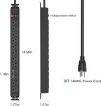 HHSOET Rotating Mountable Power Strip, 12 Outlet Wall Mount Surge Protector, Metal Heavy Duty and Versatile Outlet Strip, Stylish Appearance, Sturdy and Durable, 3ft Power Cord.(Black)
