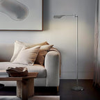 Brightech Leaf Pharmacy LED Reading Lamp, Dimmable Floor Lamp with Easy Adjustable Rotation Over Chair or Desk for Living Room, Work Light for Office, Modern Minimalist Home Decor - Platinum Silver