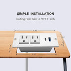 4 LEAF USB C Recessed Power Strip Fast Charge Desktop Power Station 2 Outlets 2 USB (PD20W & QC18W, Total 20W) Mountable Flat Plug 10'ft Extension Cord Mount for Tabletop Sofa Cabinet Nightstand