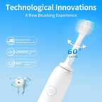 Rooman Oscillation&Vibration Sonic Electric Toothbrush for Adults, with 5 Brush Heads for Travel & Teeth Care, 20000 VPM, 3 Cleaning Modes, 2-Minute Timer, IPX7 Waterproof (White)