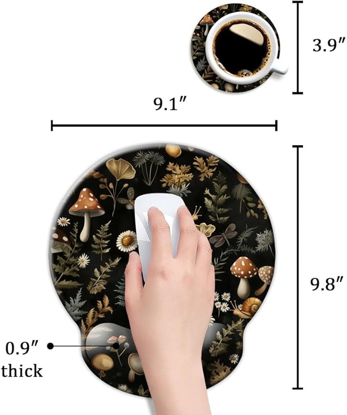 Ergonomic Mouse Pad with Wrist Support,Mouse Pad with Wrist Rest,Relieve Wrist Pain Mousepad Non-Slip Rubber Base,Mouse Pads for Desk,Computers,Laptop,Office,Home,Accessories Plant Mushroom