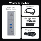 TobenONE DisplayLink Docking Station 3 Monitors, 14-in-1 Triple Monitor Dock for M1-M5 MacBook/Mac mini, Windows, Chrome (3HDMI, 120W Power Supply, 5 USB, Home Office & Professional Workspace