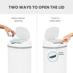 iTouchless 13 Gallon Oval Sensor Trash Can with Odor Filter, Automatic Motion Sensor Kitchen Bin, Soft-Close White Steel, Slim Curved Design for Nursery, Bathroom & Clinic
