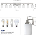 DIKAIDA 8-Light Bathroom Light Fixtures, 52inch Nickel Vanity Light with Milky White Glass Shade, Modern Bathroom Wall Lights Over Mirror, Farmhouse Wall Sconces Lighting for Bedroom Living Room