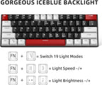 Camiysn 60% Mechanical Gaming Keyboard,Mixed Color Keycaps Gaming Keyboard with Linear Red Switches, Detachable Type-C Cable Mini Keyboard with Blue LED Light for PC/Laptop