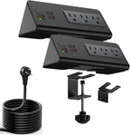 Upgraded Version Edge Mount Power Strip with USB-C Ports Tabletop Surge Protector Desk Clamp Power Sockets with 3 AC Outlets &4 Fast Charging USB Ports for Home Office Hotel Dormitory (Black - 2pack)
