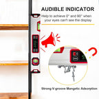 eOUTIL 15.7-Inch Digital Torpedo Level & Angle Finder – IP54 Waterproof Inclinometer with Backlit LCD, V-Groove Magnetic Base, 0.1° Accuracy – for Construction, Woodworking, Metalworking（Red)