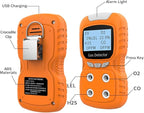 XLA Alert Portable Gas Detector, Gas Clip 4 Gas Monitor Meter Tester Analyzer, Rechargeable LCD Display Sound Light Shock Air Quality Tester, 2 Year Detector…